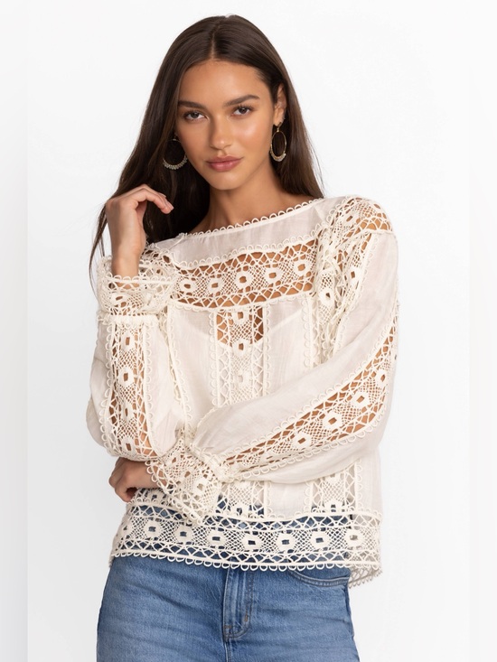 Johnny Was Tops - JADE JOHNNY WAS DANILA ECRU LACE BOHO CROCHET ROMANTIC LACE TOP BLOUSE SZ L